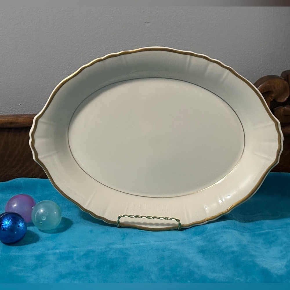 Syracuse China Old Ivory Brantley Platter~14” Oval Serving Plate w/ GOLD TRIM